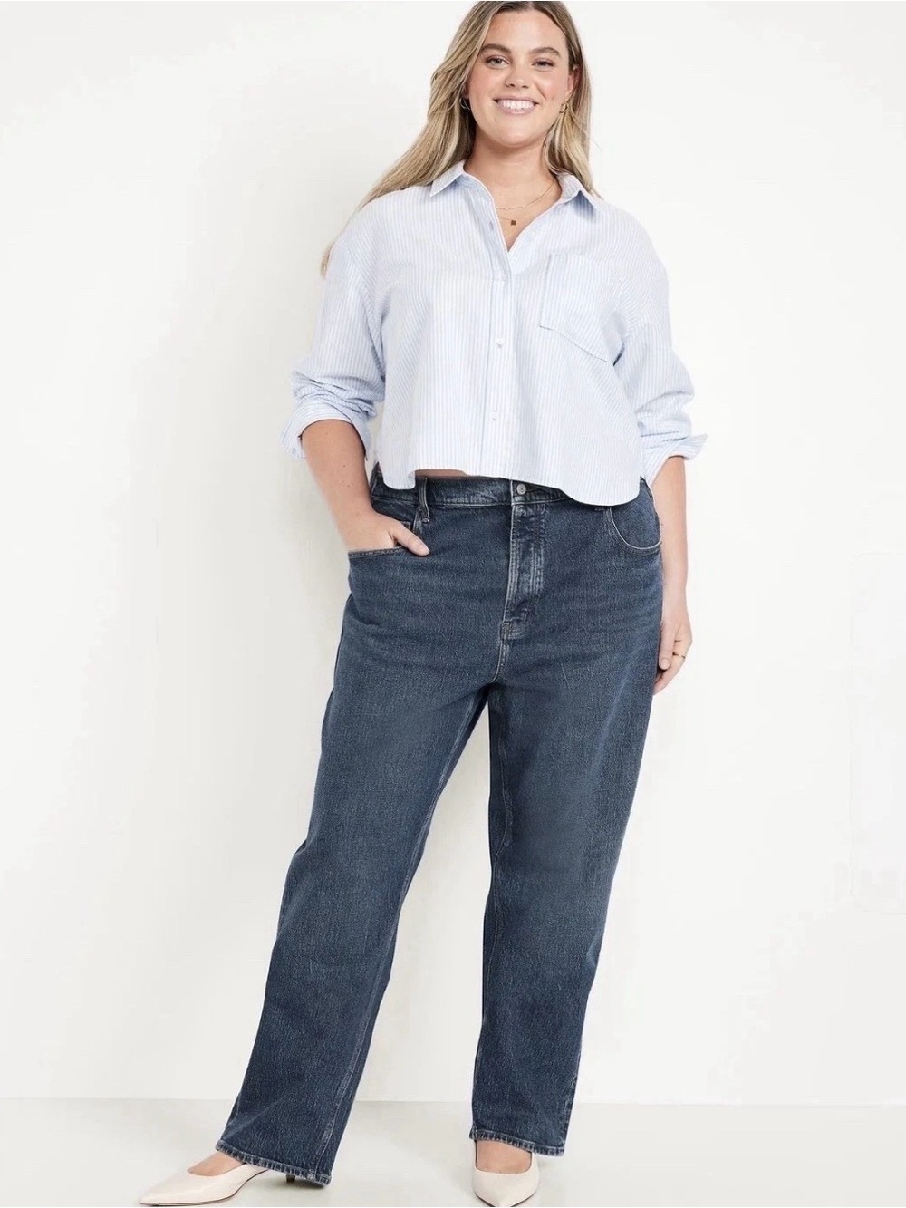 Old Navy Jeans Women Plus Size 24 Mid Rise Slouchy Straight Button Fly